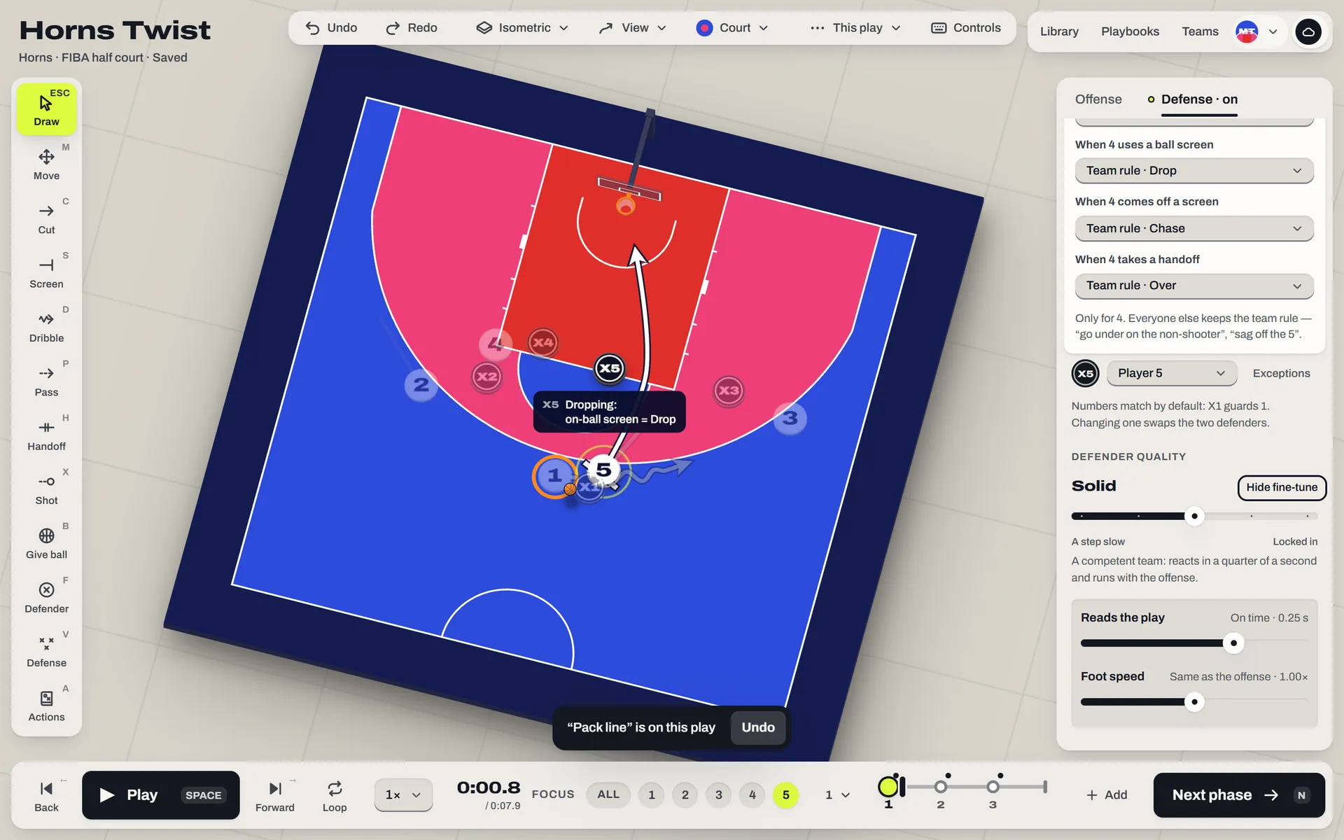 Der Editor in der isometrischen Ansicht, mit Defense und einem Spieler im Fokus.
